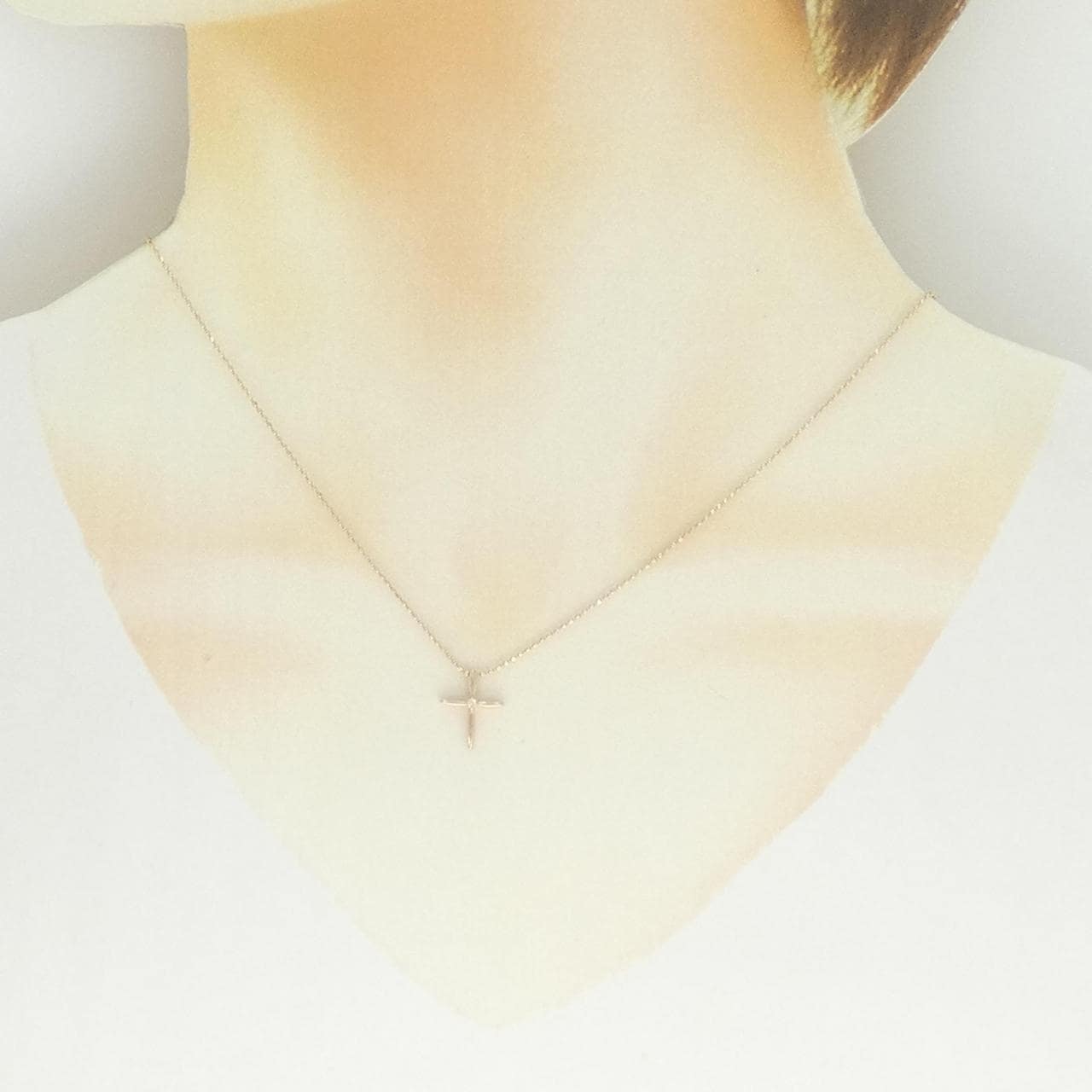 K10PG クロス ダイヤモンド ネックレス 0.01CT