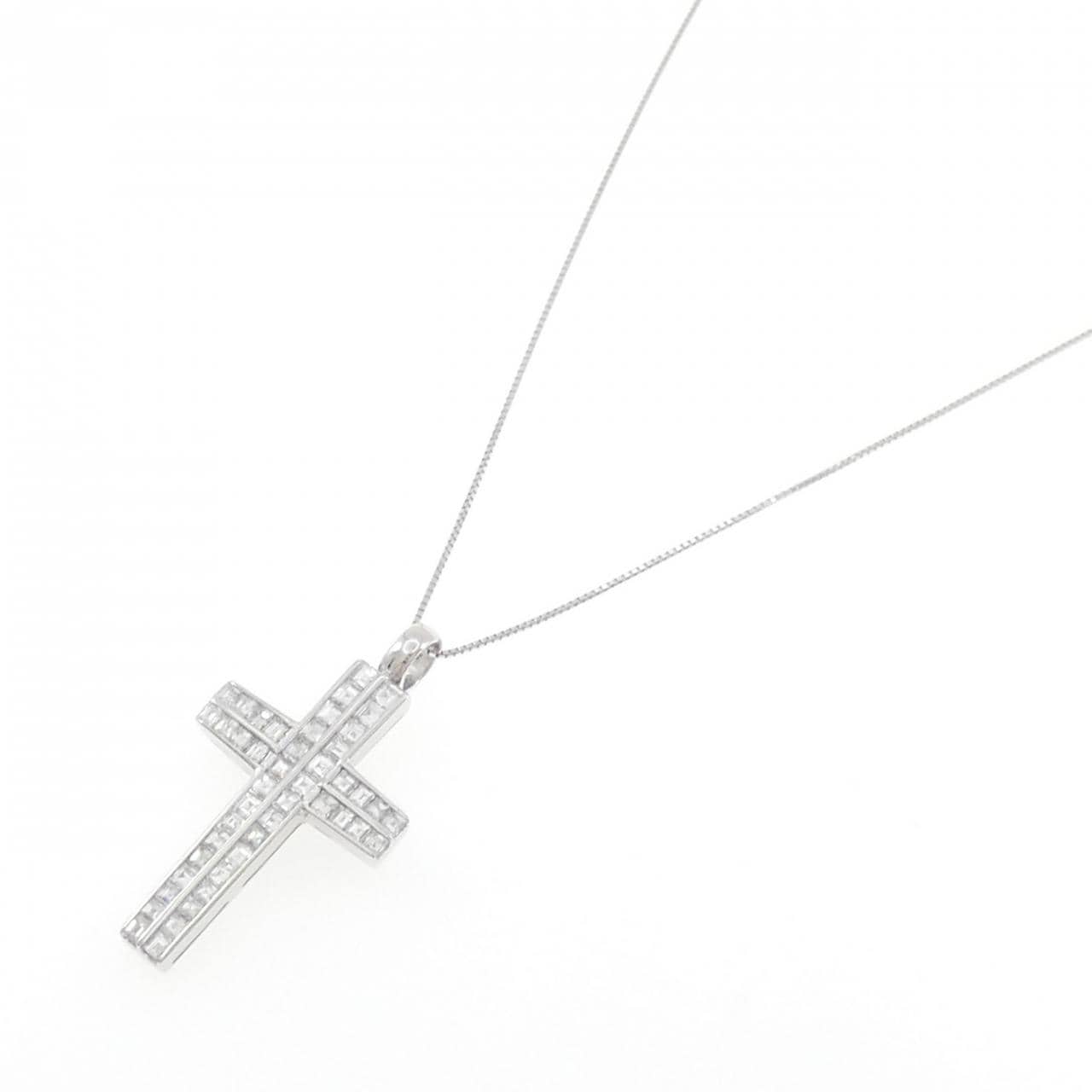 750WG/K18WG クロス ダイヤモンド ネックレス 2.18CT