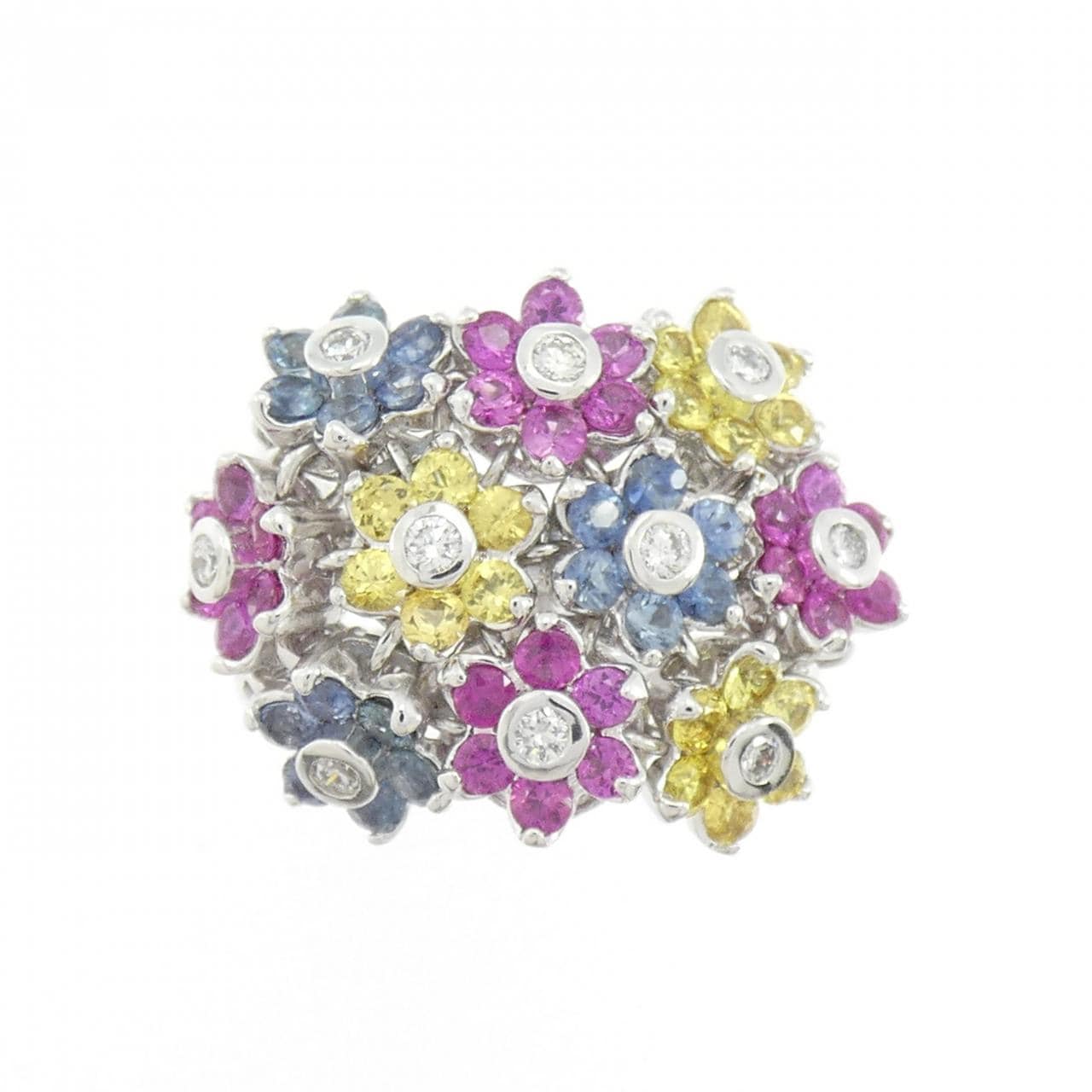 K18WG フラワー サファイヤ リング 1.95CT