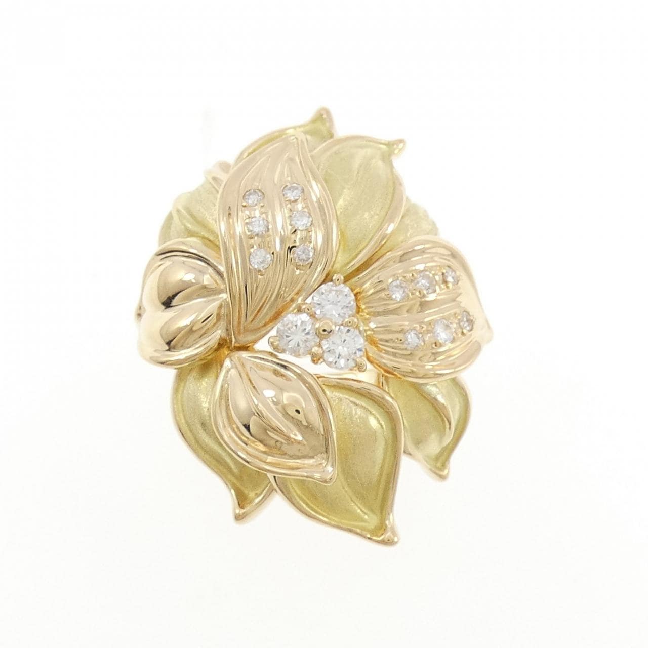 K18YG リーフ ダイヤモンド リング 0.31CT