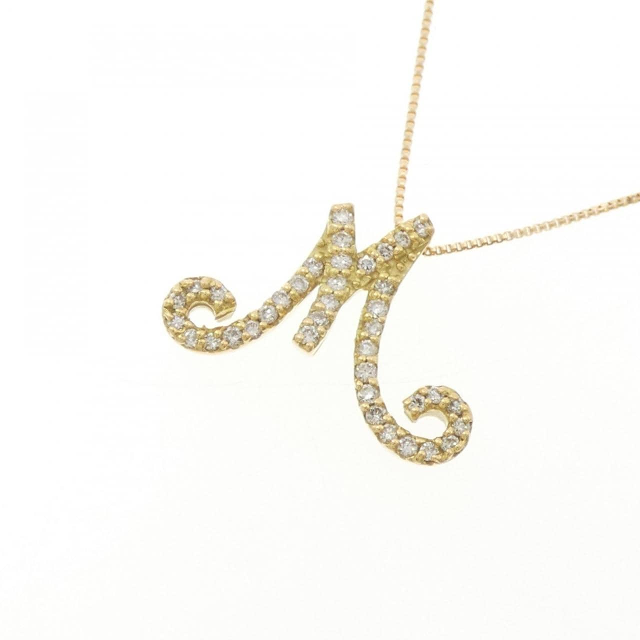 K18YG イニシャルM ダイヤモンド ネックレス 0.23CT
