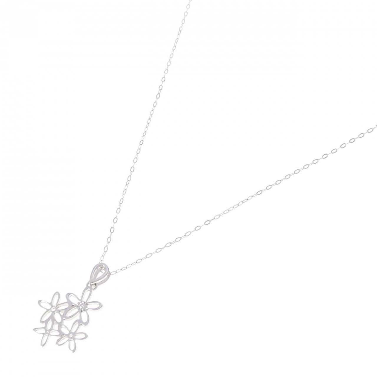 K10WG フラワー ダイヤモンド ネックレス 0.01CT