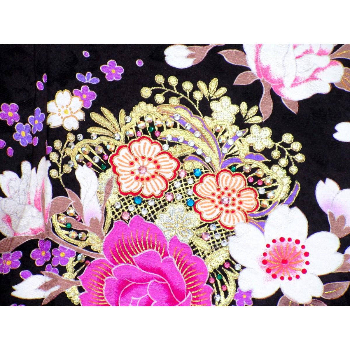振袖　友禅金彩加工　刺繍入りボカシ染　ラインストーン入