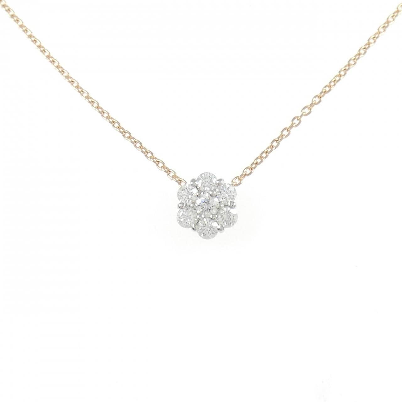 PT900/K18PG フラワー ダイヤモンド ネックレス 0.24CT