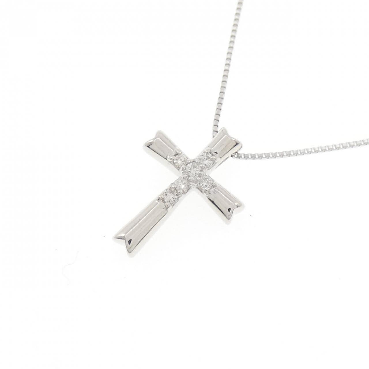 K18WG クロス ダイヤモンド ネックレス 0.06CT