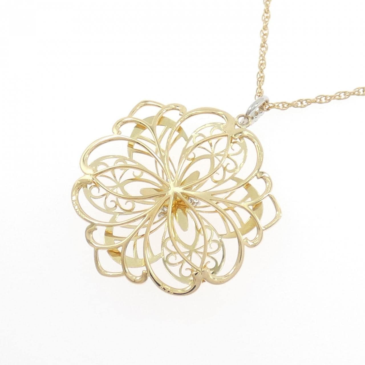 K18YG/PT900 フラワー ダイヤモンド ネックレス 0.30CT