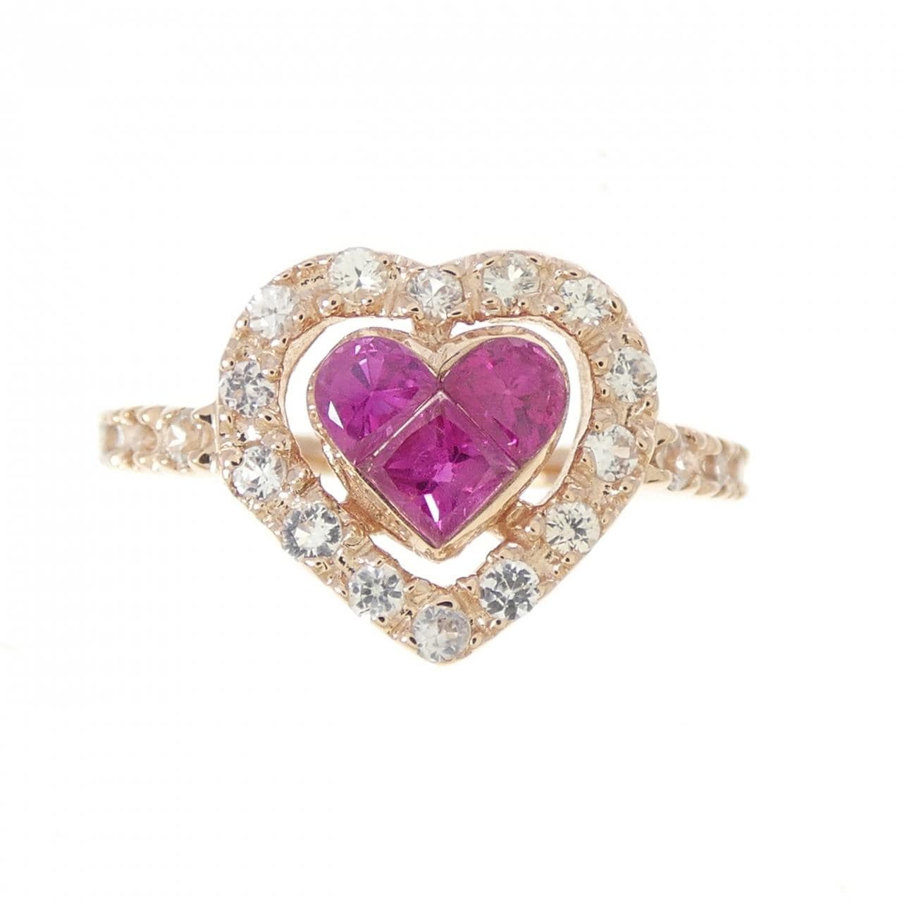 K14PG ハート ルビー リング 0.56CT