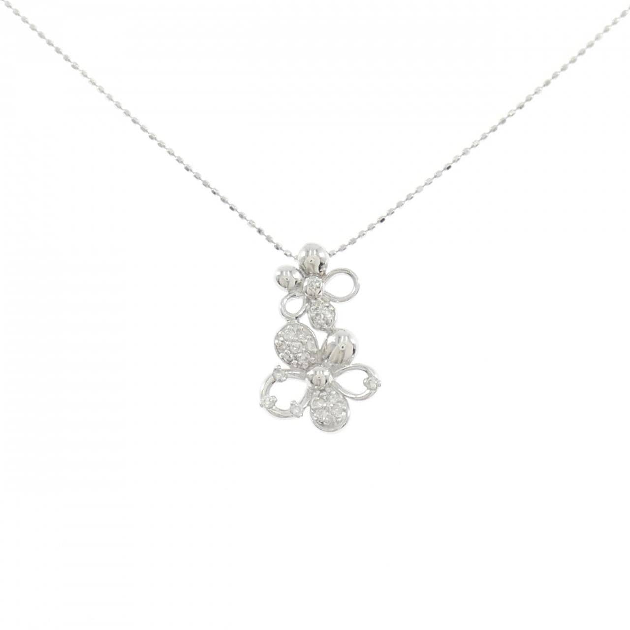K18WG フラワー ダイヤモンド ネックレス 0.15CT