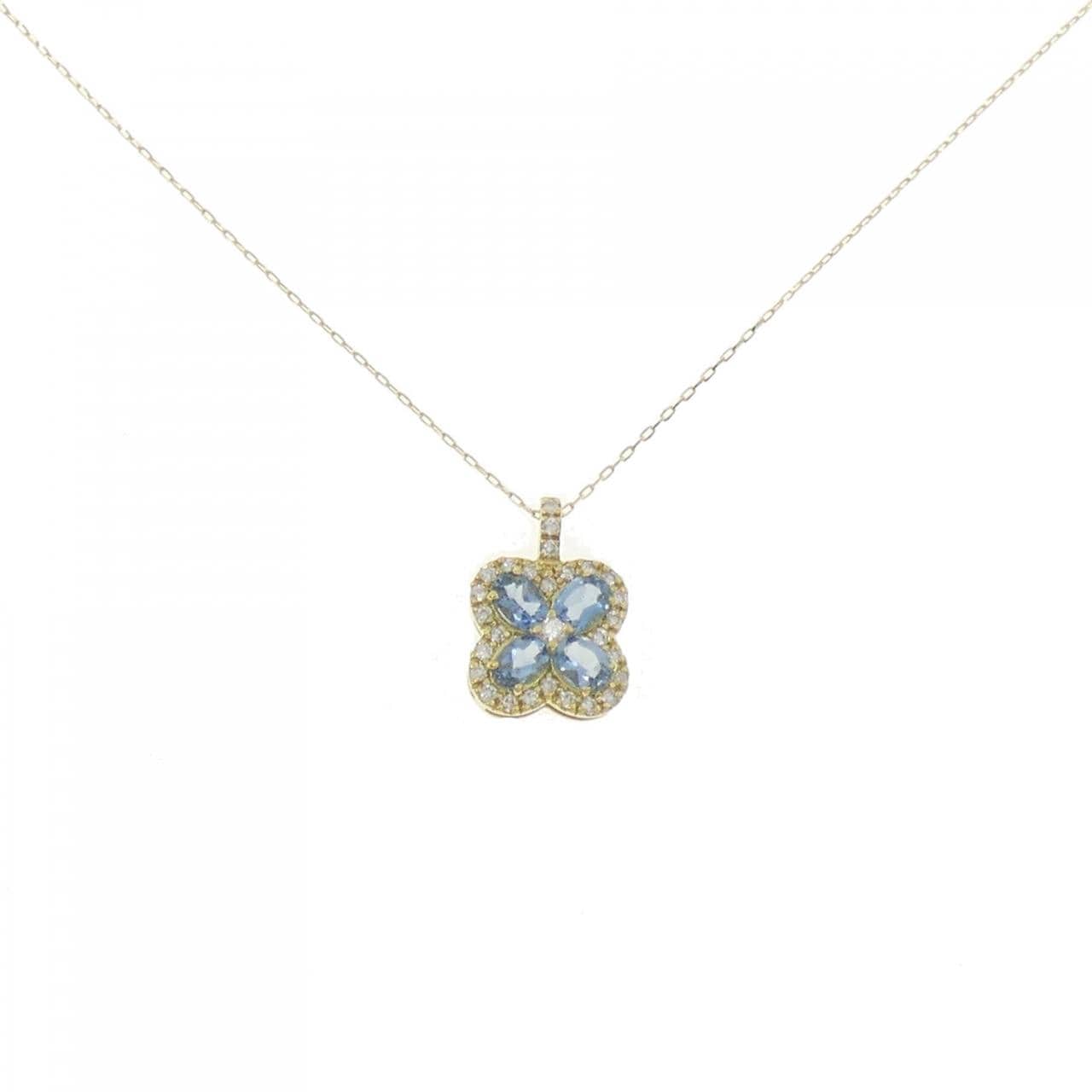 [BRAND NEW] K18YG Flower Aquamarine Necklace 0.57CT