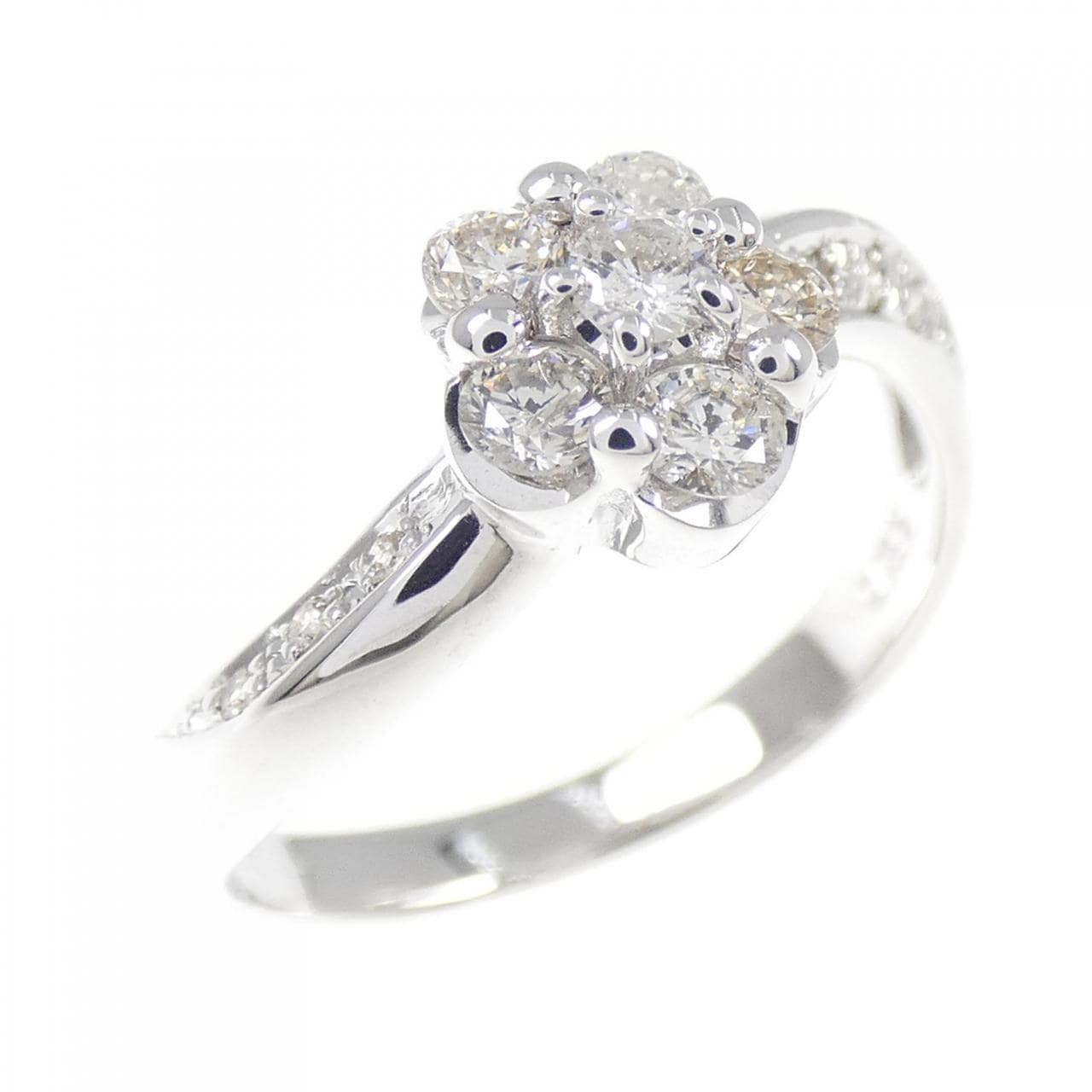 K18WG フラワー ダイヤモンド リング 0.50CT