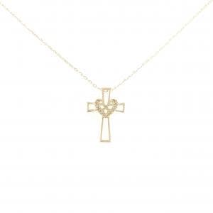 K18YG クロス×ハート ダイヤモンド ネックレス 0.05CT