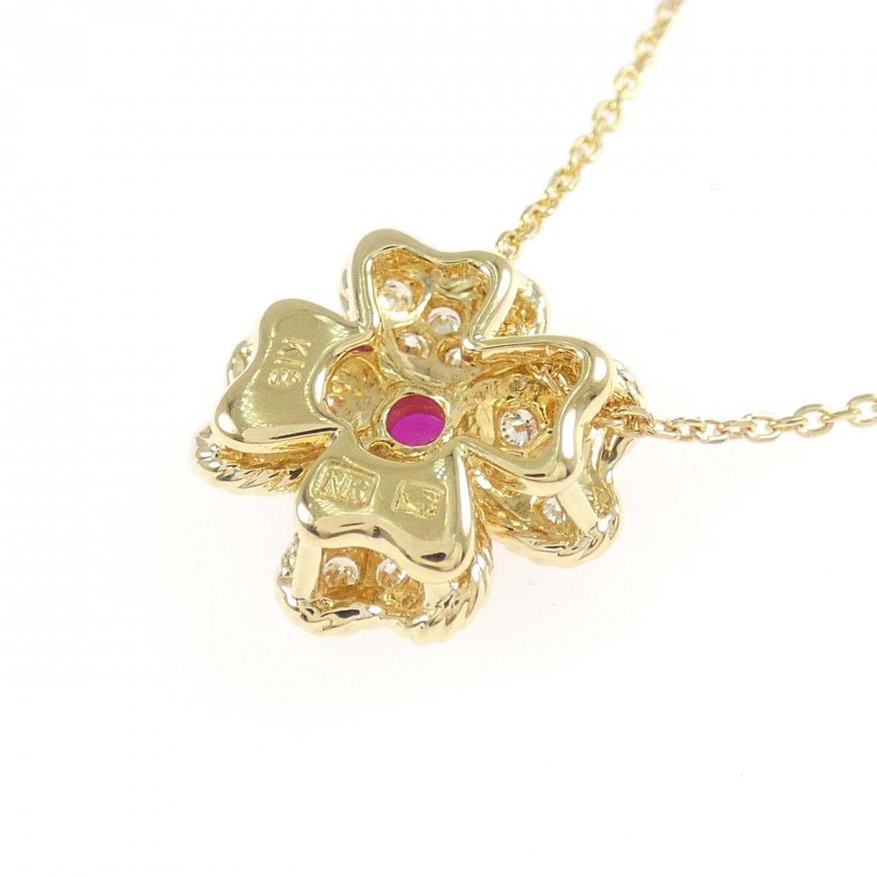K18YG フラワー ルビー ネックレス