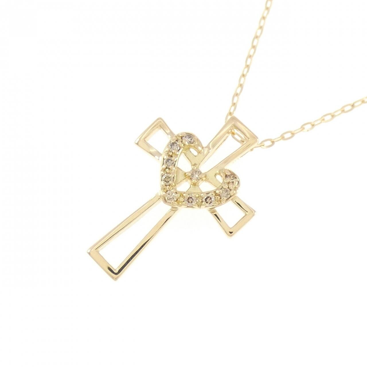K18YG クロス×ハート ダイヤモンド ネックレス 0.05CT