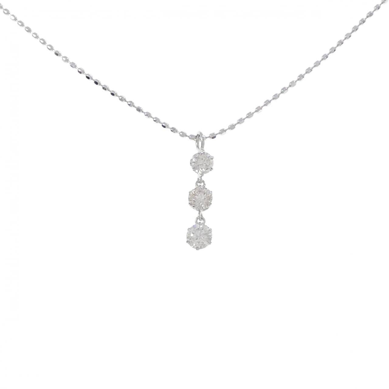 K18WG スリーストーン ダイヤモンド ネックレス 0.30CT
