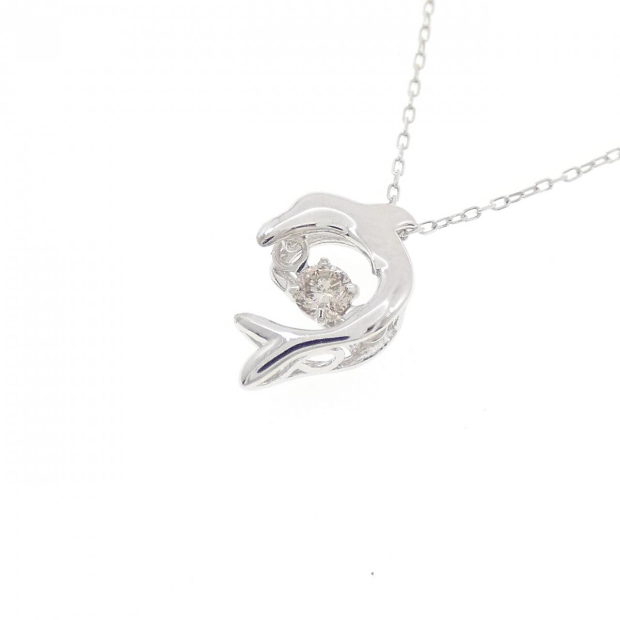 K10WG ドルフィン ダイヤモンド ネックレス 0.05CT