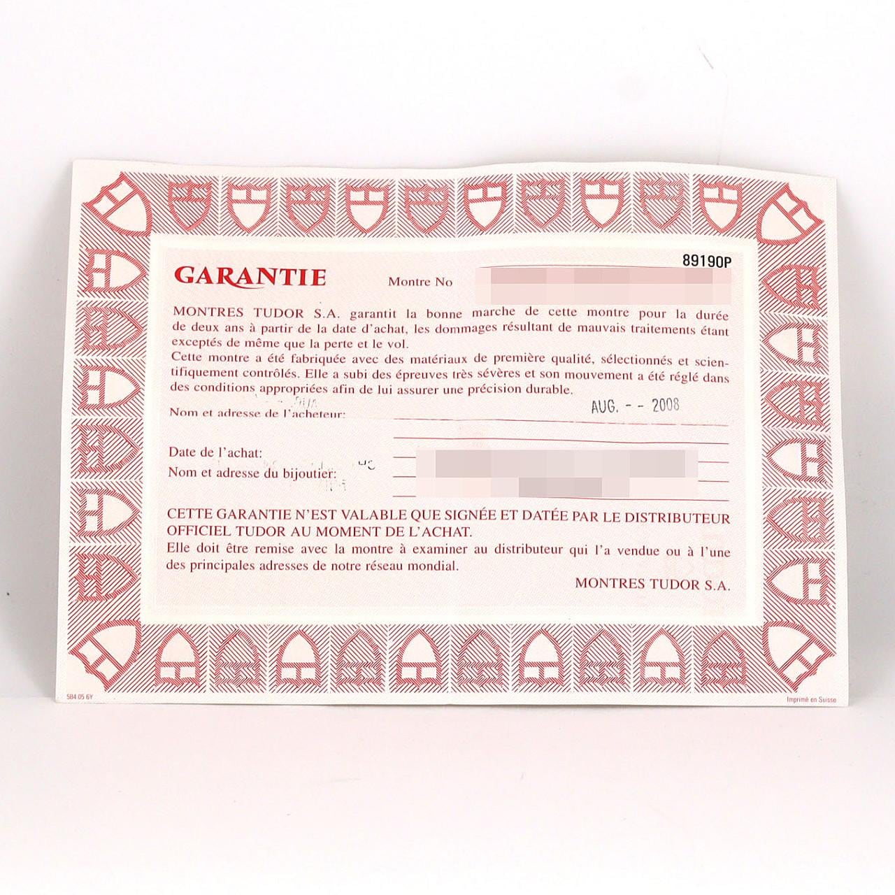 【ノーメンテナンス特価】チューダー/チュードル ハイドロノート 89190P SS 自動巻