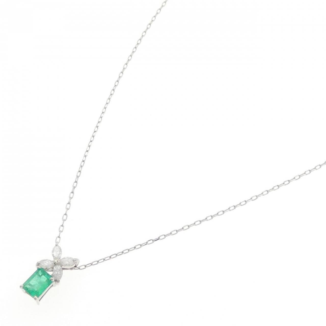 PT900/PT850 フラワー エメラルド ネックレス 0.46CT