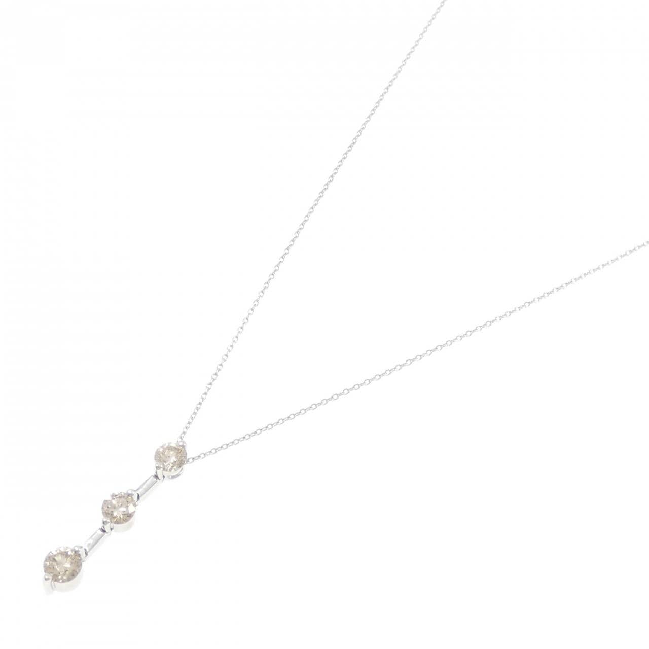 K18WG スリーストーン ダイヤモンド ネックレス 1.00CT