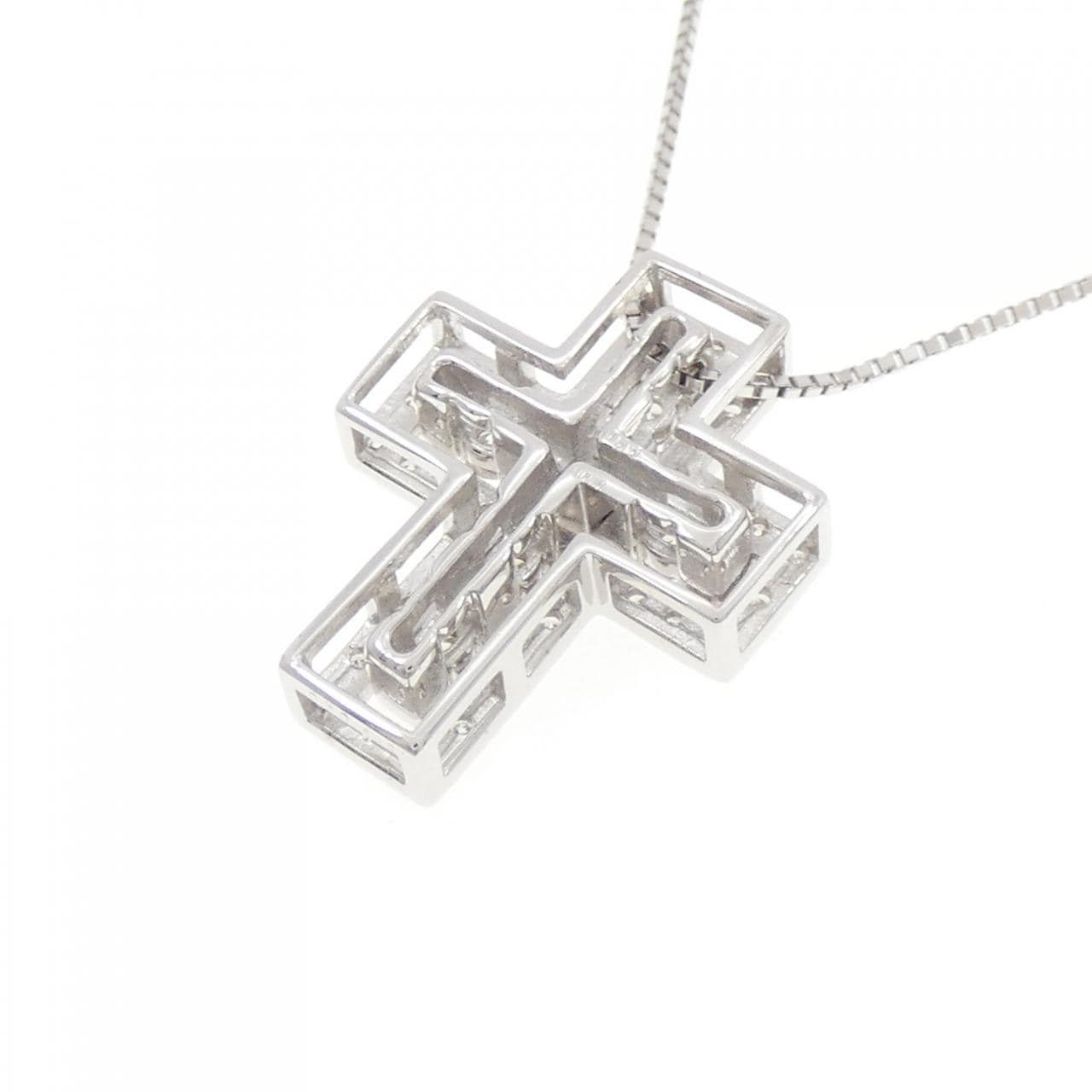 K18WG 2WAY クロス ダイヤモンド ネックレス 0.40CT