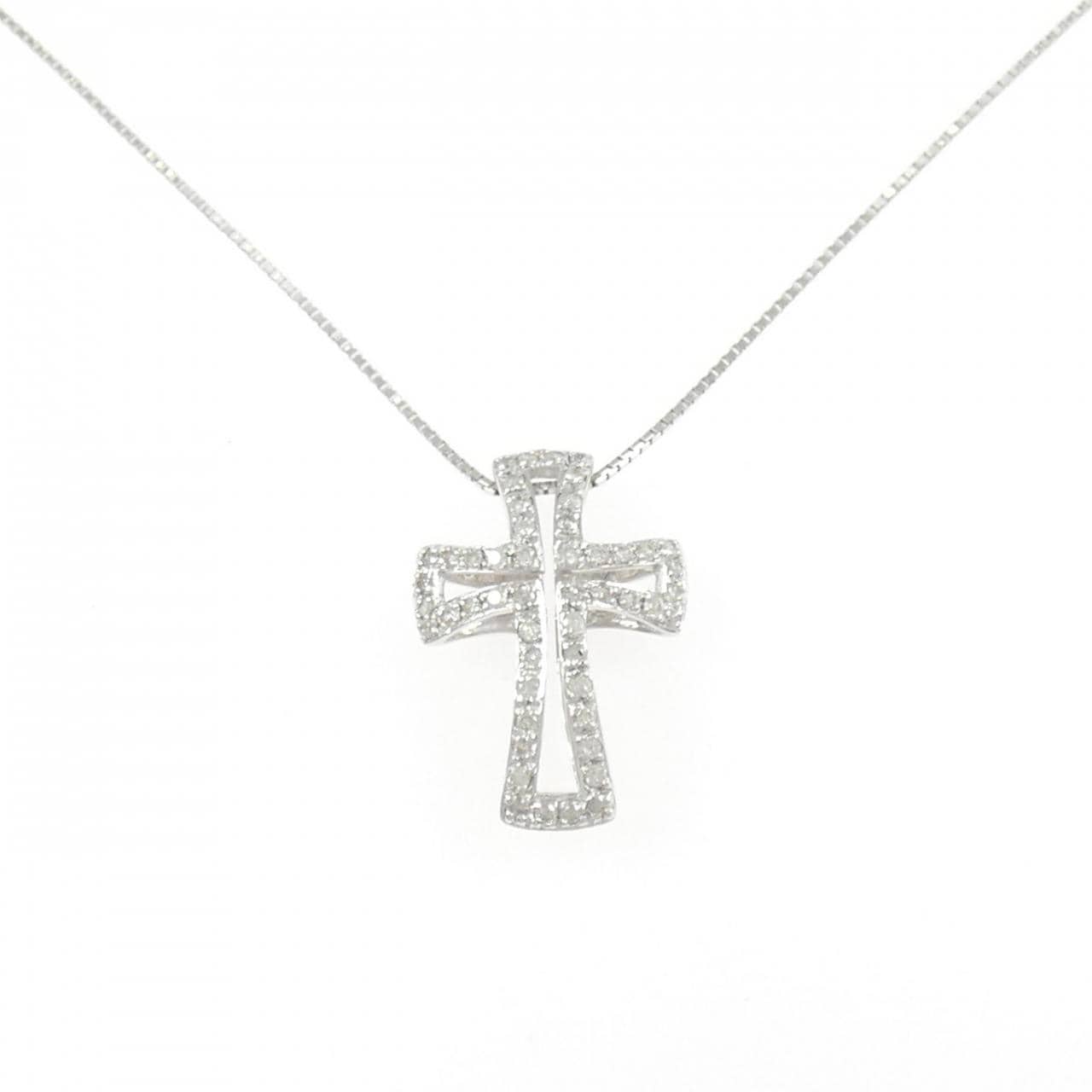 K18WG クロス ダイヤモンド ネックレス 0.30CT