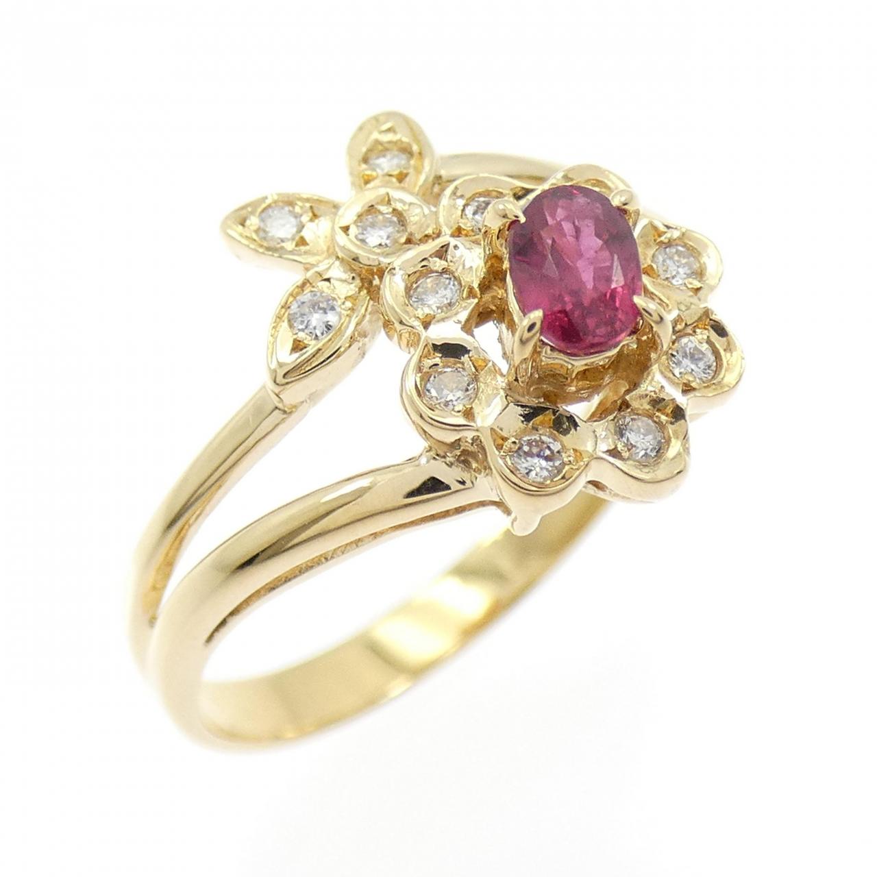 K18YG フラワー ルビー リング