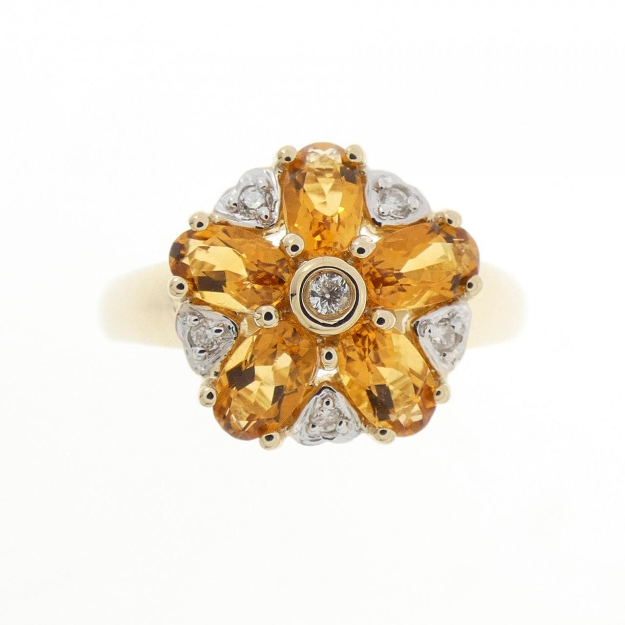 14KYG フラワー シトリン リング