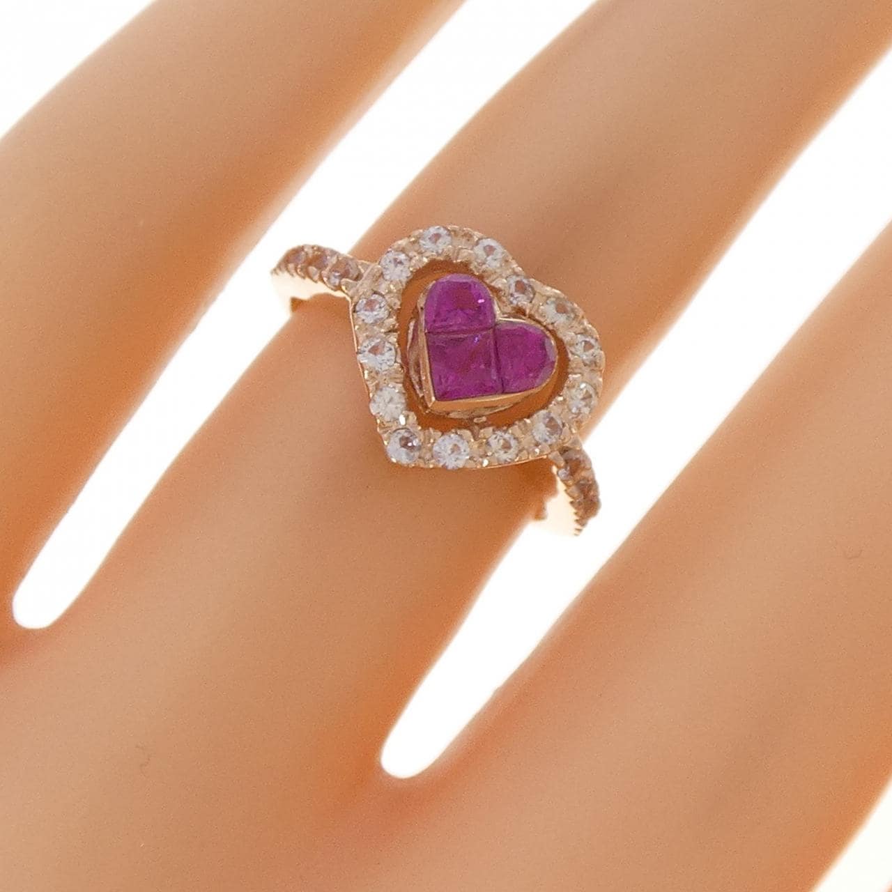 K14PG ハート ルビー リング 0.56CT