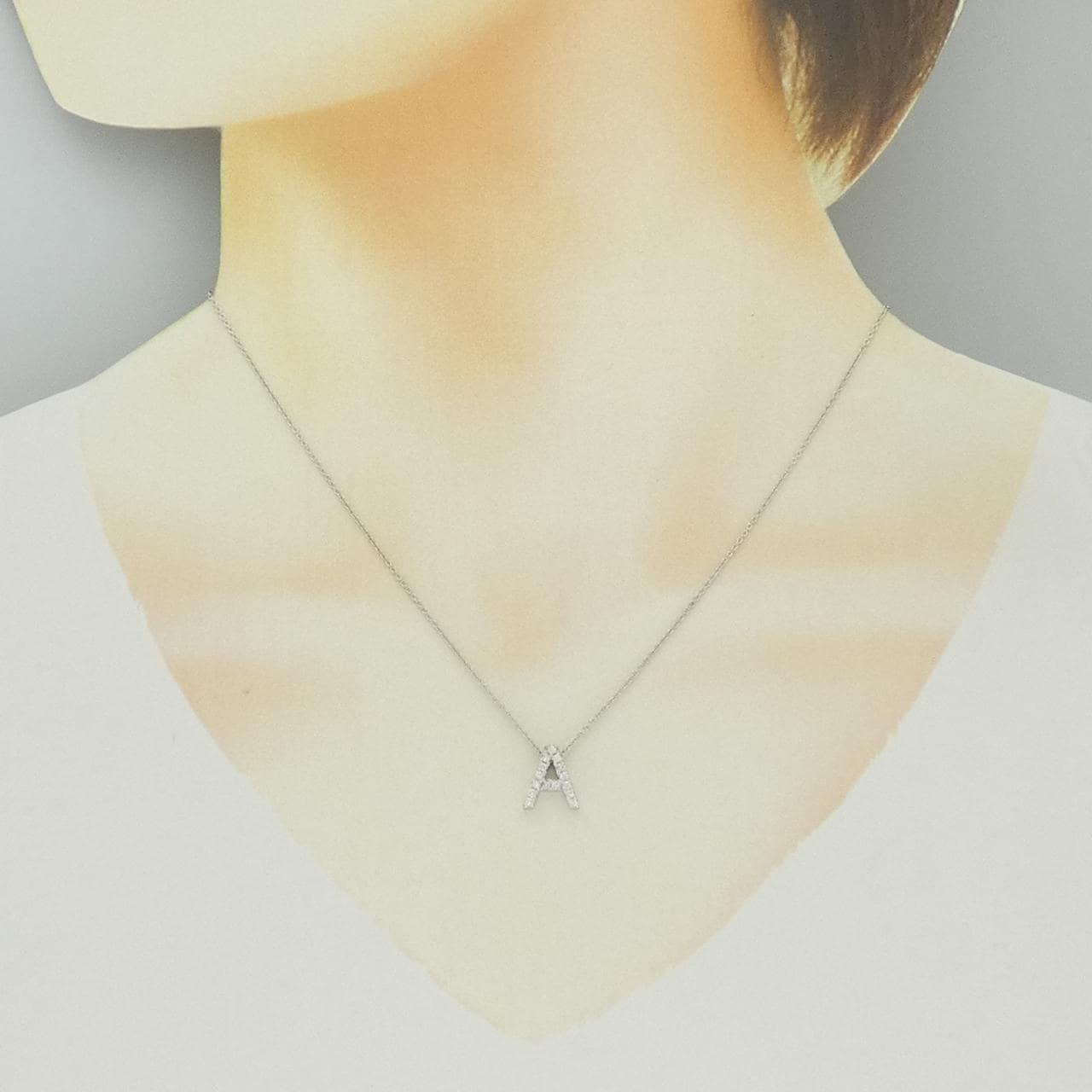 K18WG イニシャルA ダイヤモンド ネックレス 0.15CT