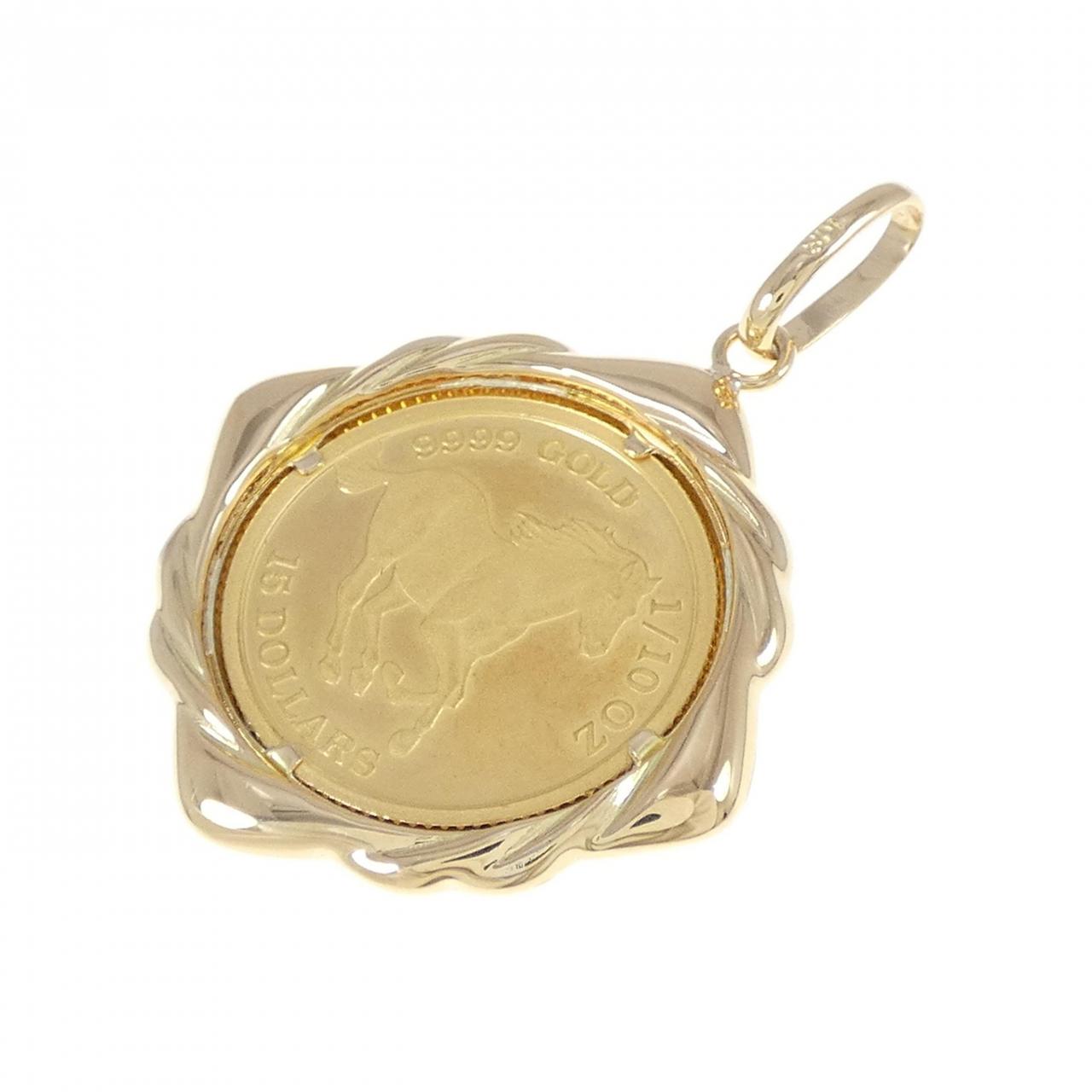 K18YG frame coin pendant