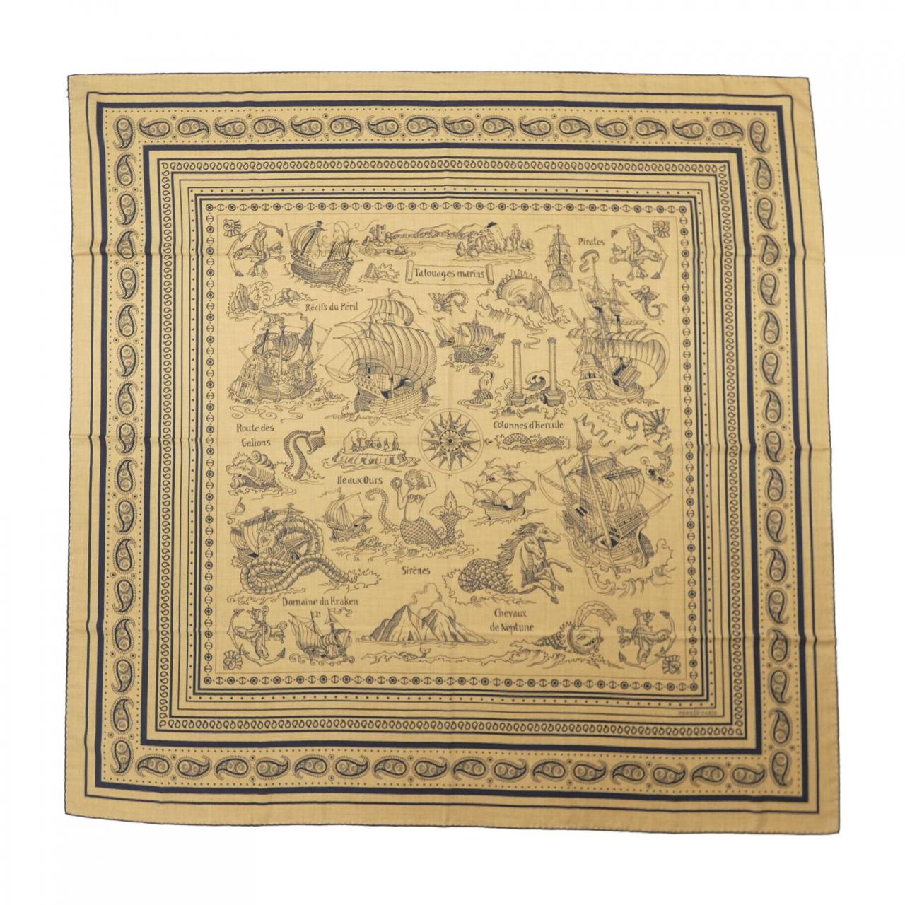 HERMES HERMES TATOUAGES MARINS 頭巾 H243374S Callegian 140 披肩