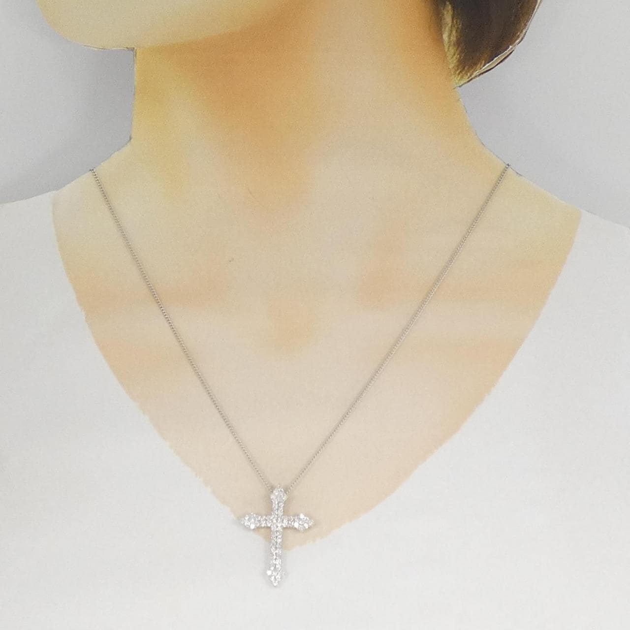 K14WG クロス ダイヤモンド ネックレス 1.00CT