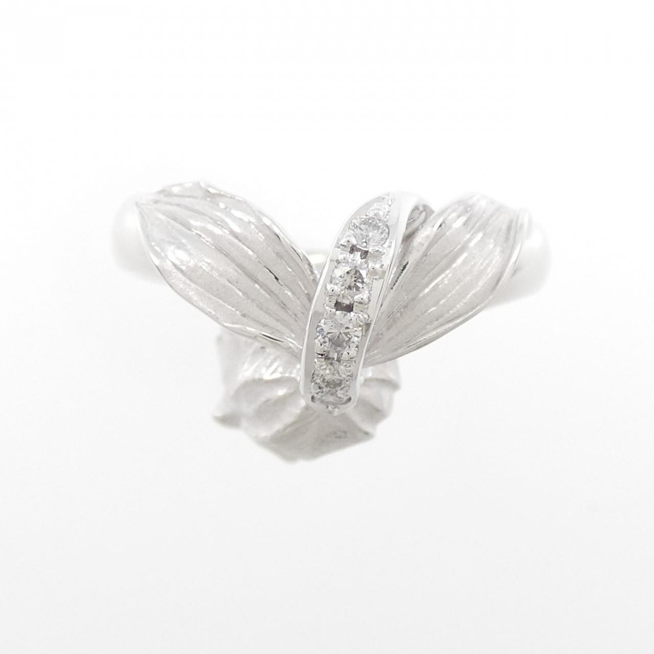 K18WG フラワー ダイヤモンド リング 0.08CT