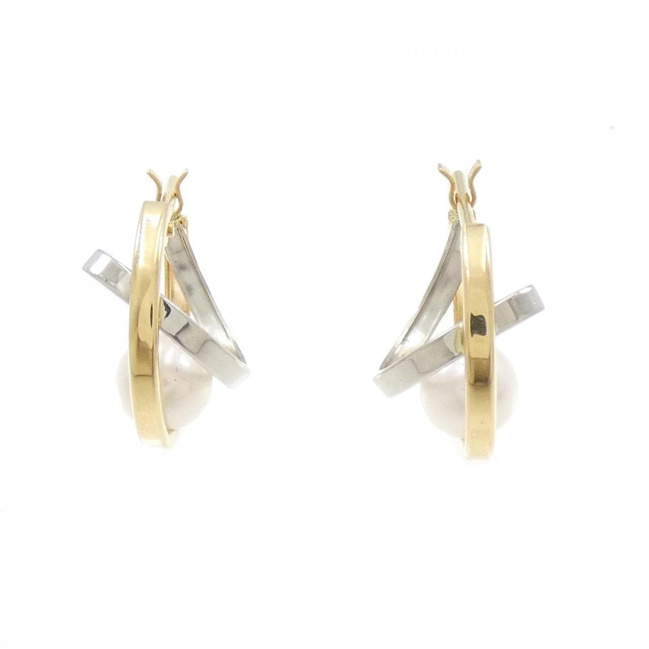 [BRAND NEW] K18YG/PT Akoya pearl earrings 5.2mm