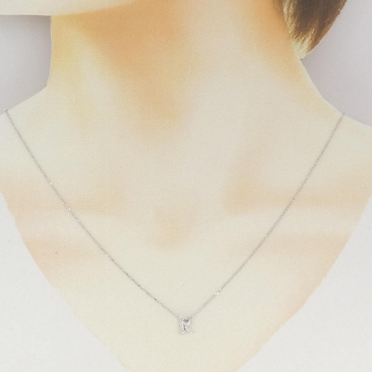 K18WG イニシャルR ダイヤモンド ネックレス 0.16CT