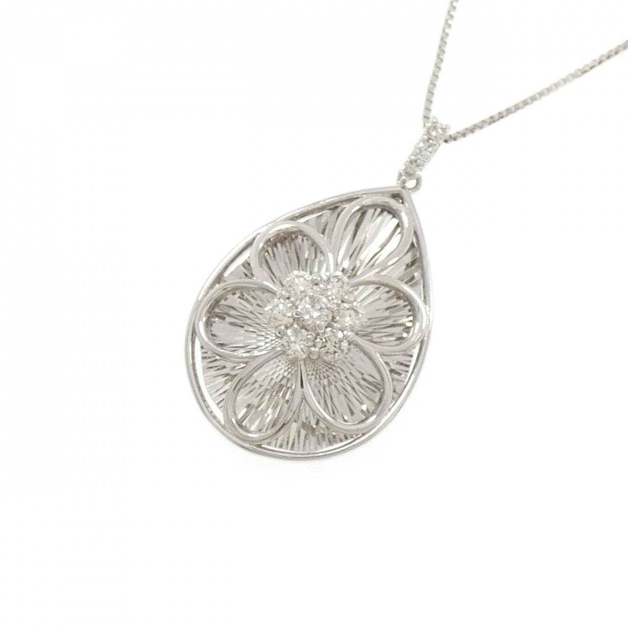 【新品】PT900/PT850 フラワー ダイヤモンド ネックレス 0.23CT