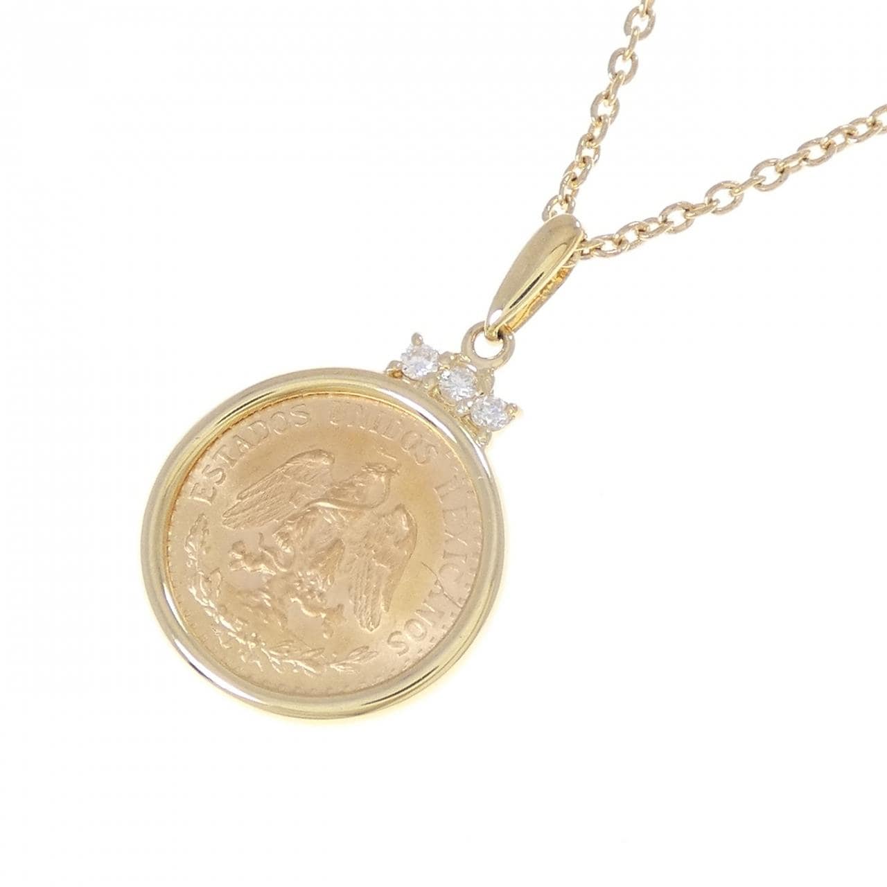 K18YG(枠) ダイヤモンド コイン ネックレス 0.04CT