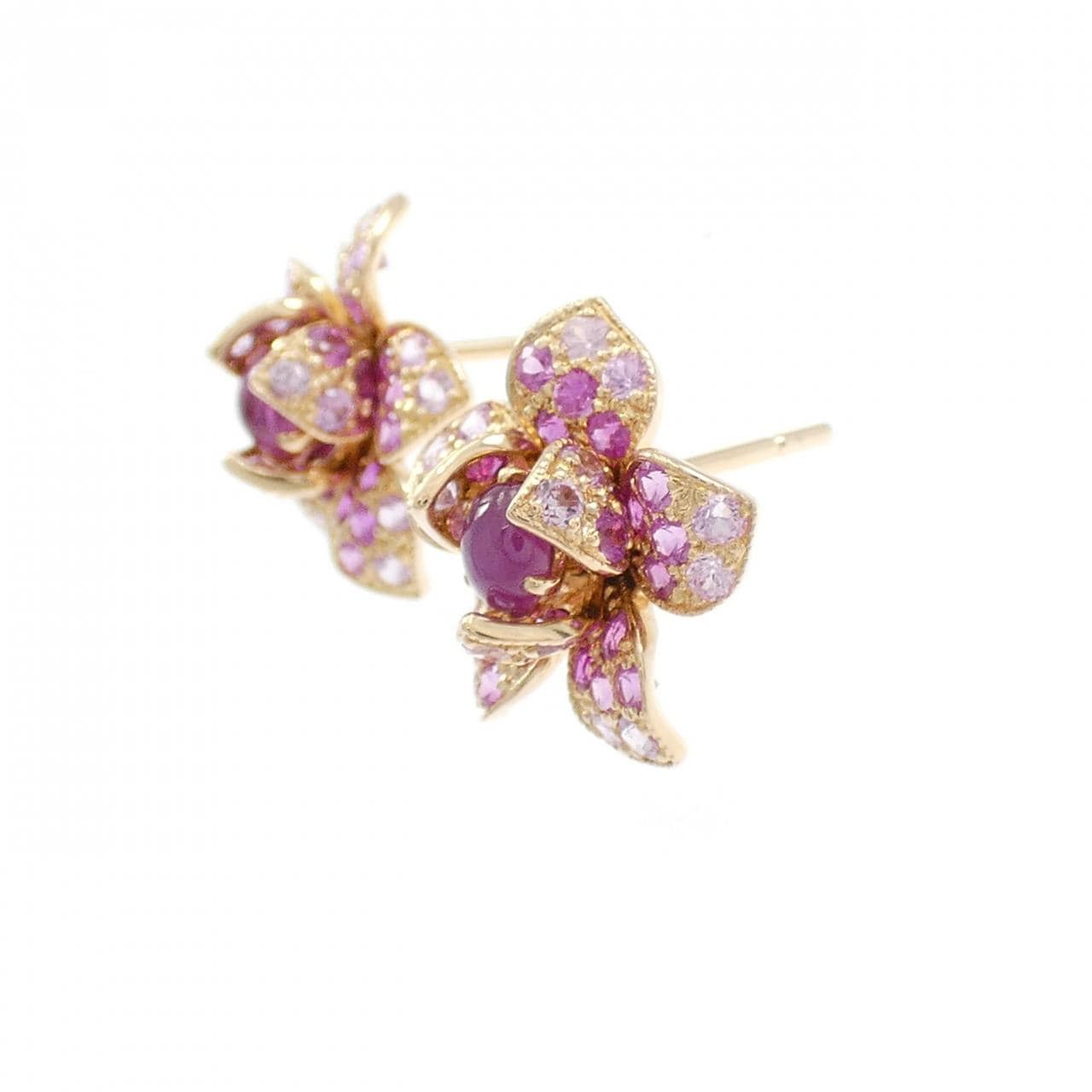 750PG フラワー スタールビー ピアス 0.73CT