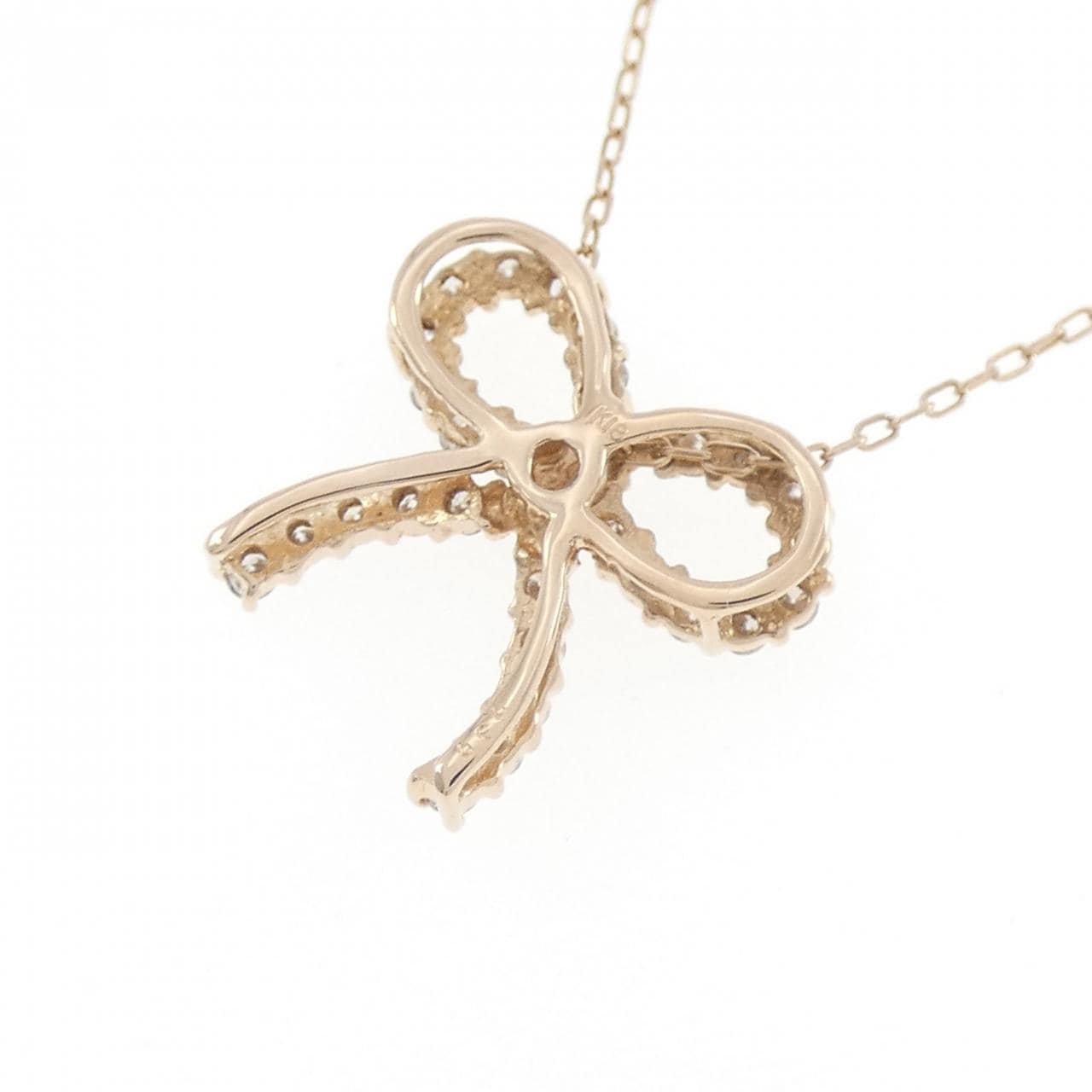 K18PG リボン ダイヤモンド ネックレス 0.30CT