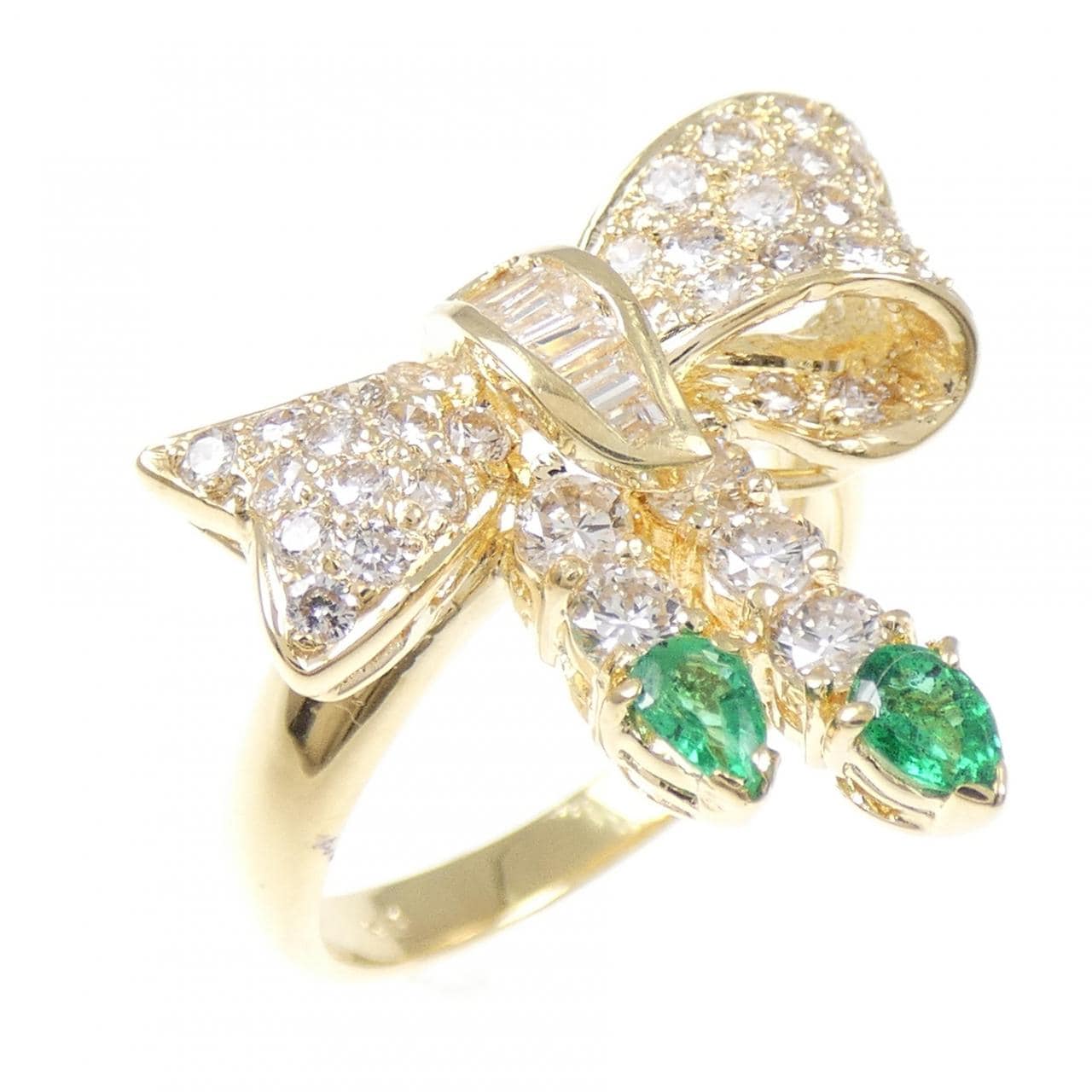 K18YG リボン エメラルド リング 0.25CT