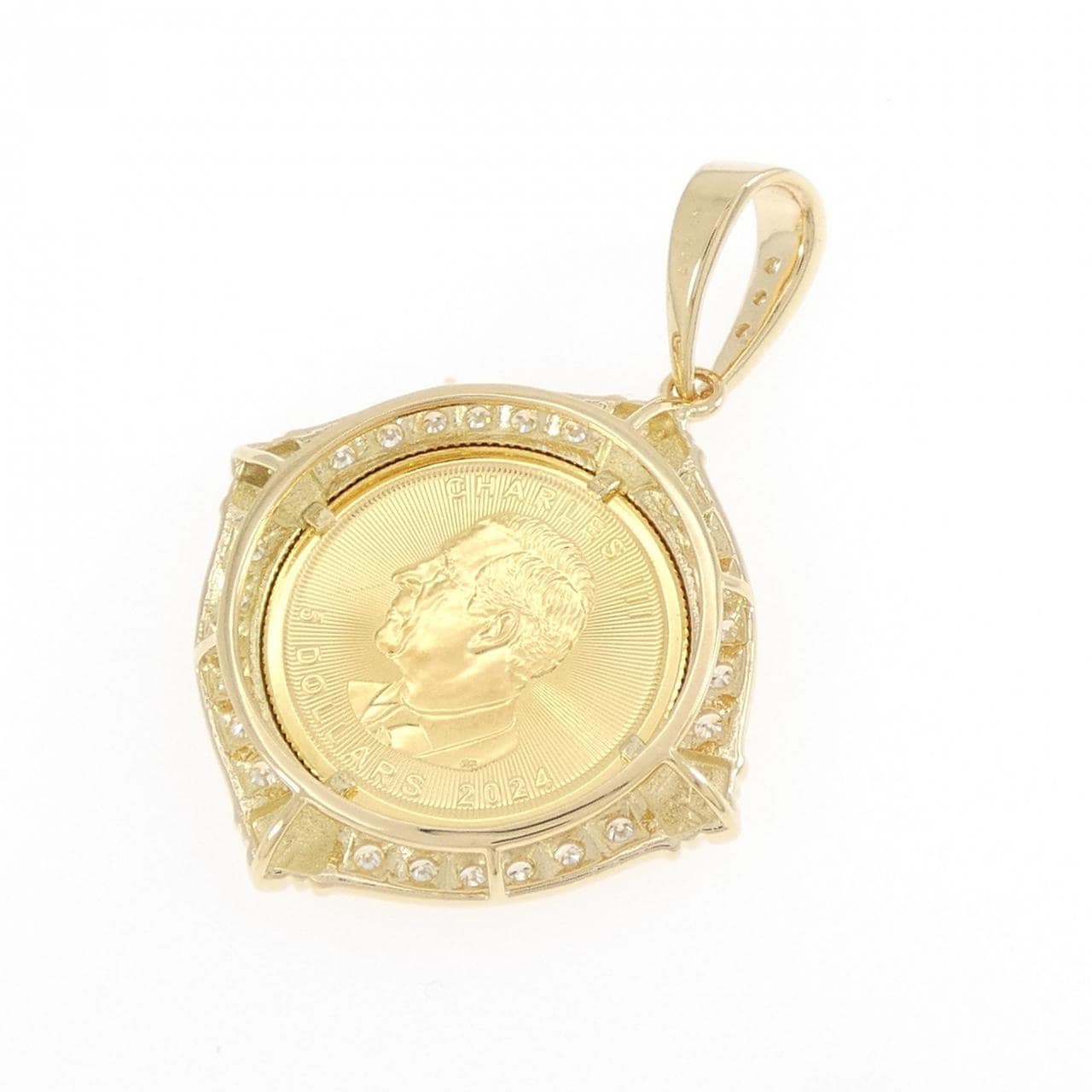 K18YG(枠) ダイヤモンド コイン ペンダント 0.25CT