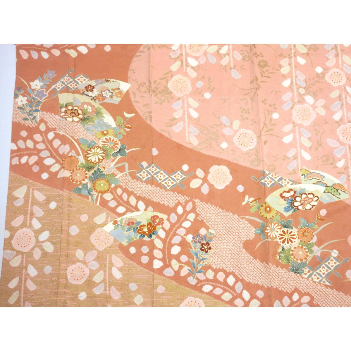 訪問着　友禅金彩加工　刺繍入り絞り加工
