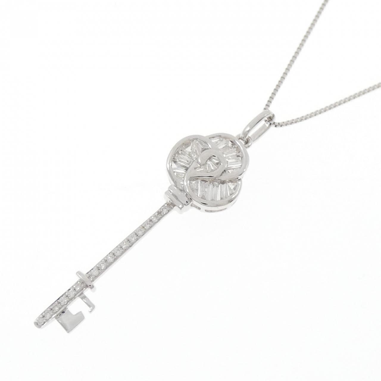 K18WG キー×ローズ ダイヤモンド ネックレス 0.30CT