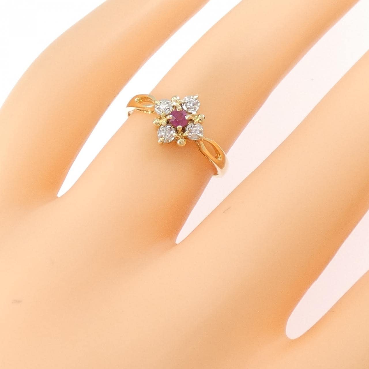 K18YG/K18WG ルビー リング 0.10CT