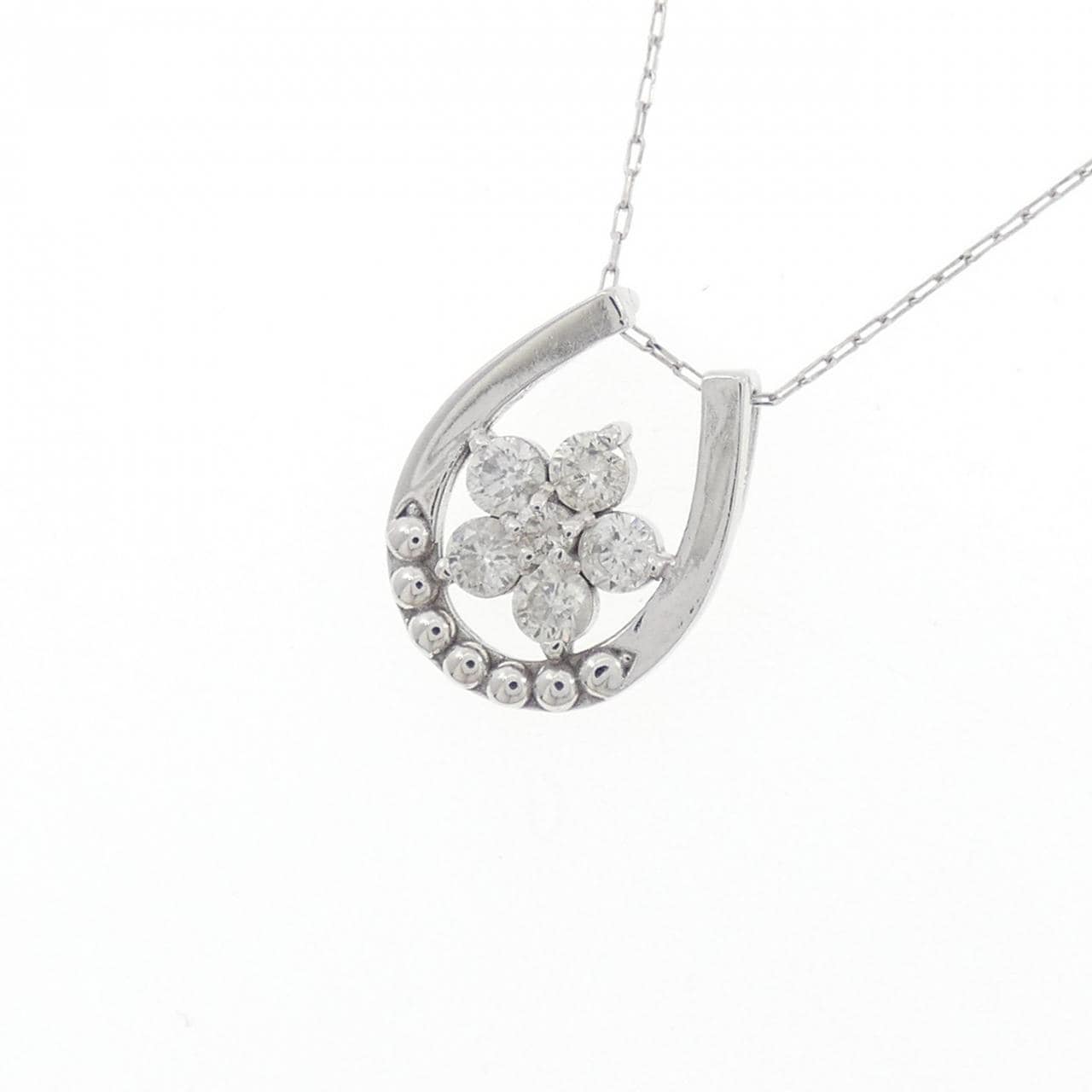 K18WG フラワー ダイヤモンド ネックレス 0.20CT