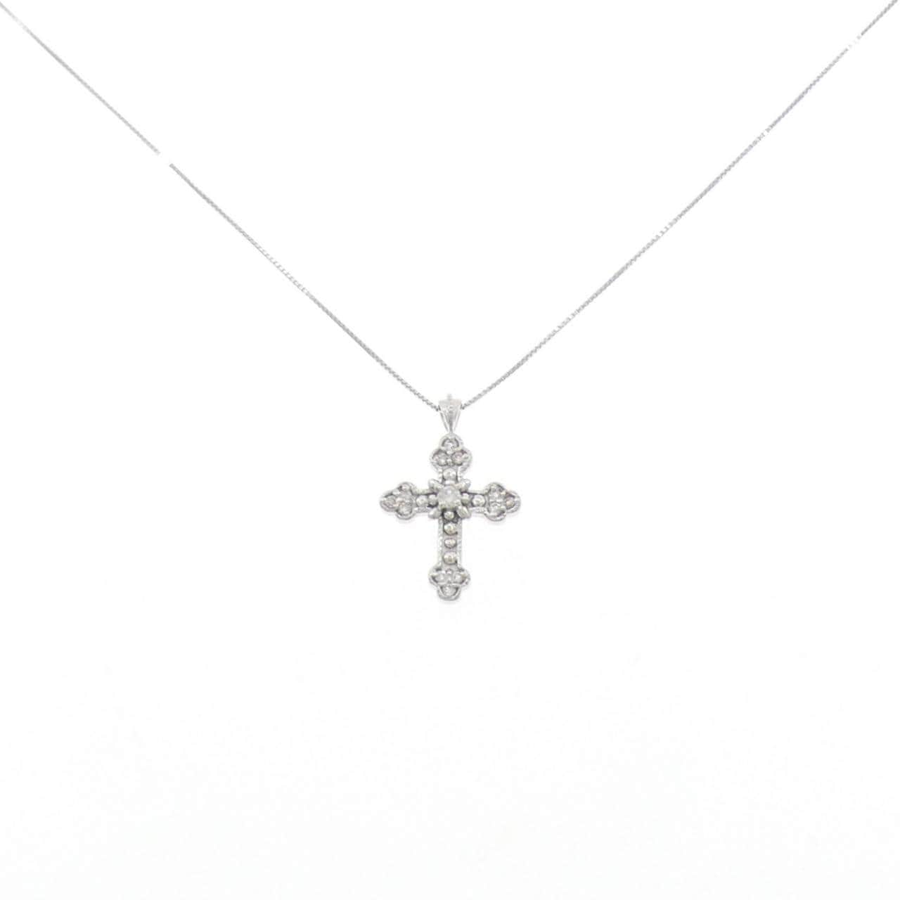 K14WG/K10WG クロス ダイヤモンド ネックレス 0.13CT