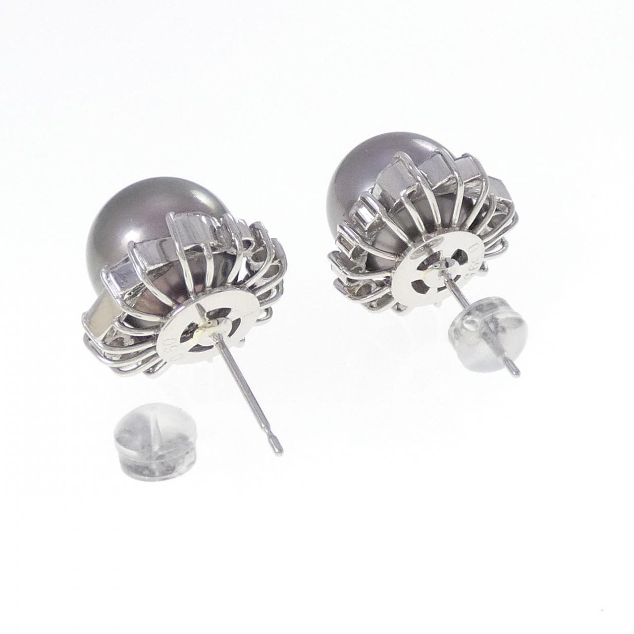 PT900 黒蝶パール ピアス 11.8mm