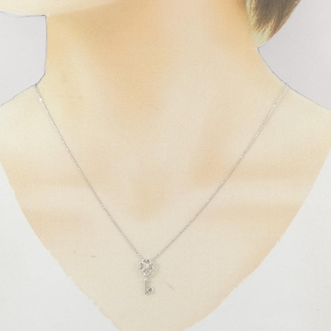 K18WG  クローバー×キー ダイヤモンド ネックレス 0.05CT