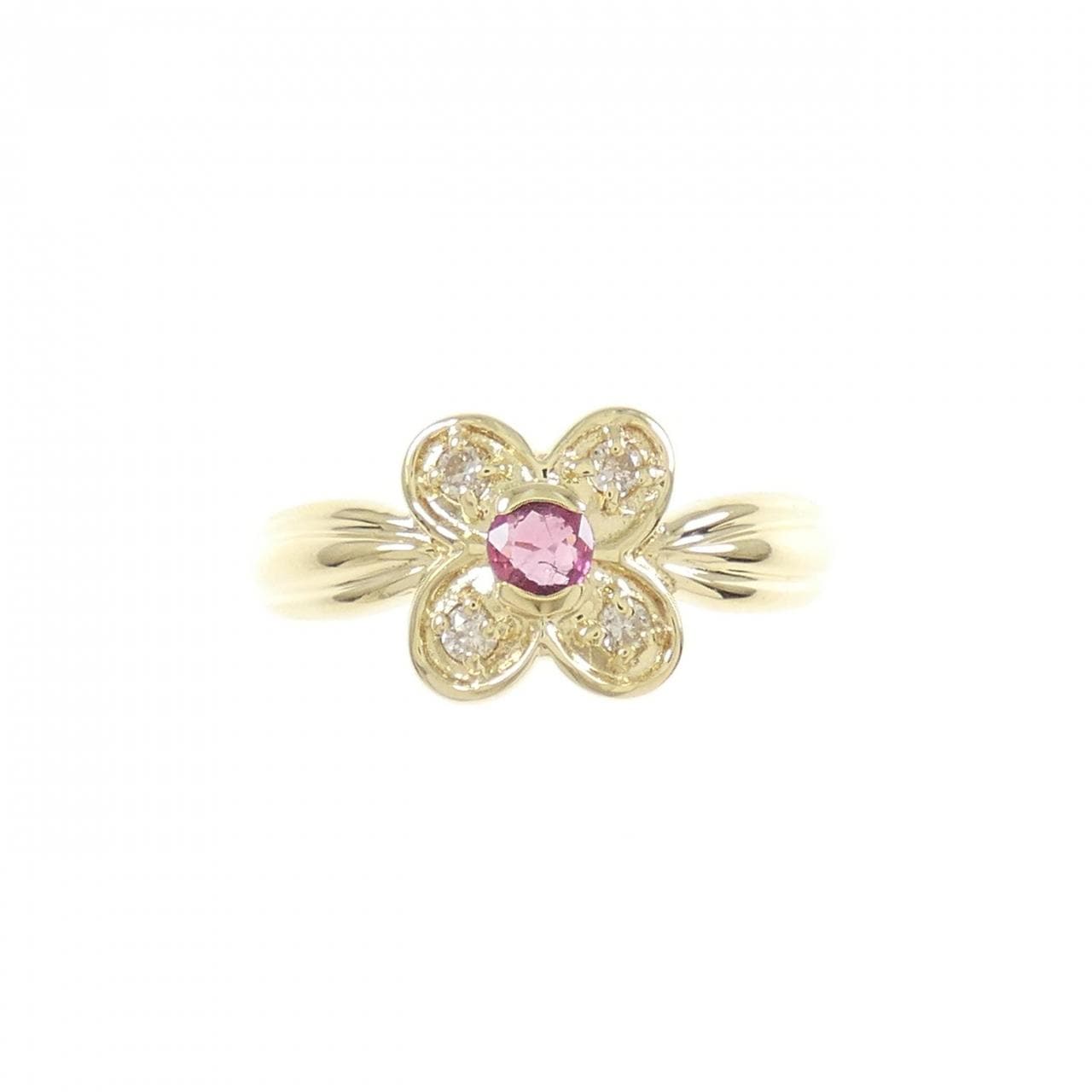 K18YG フラワー ルビー リング 0.08CT