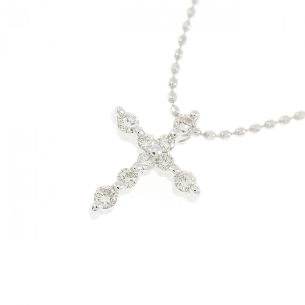 K10WG クロス ダイヤモンド ネックレス 0.15CT