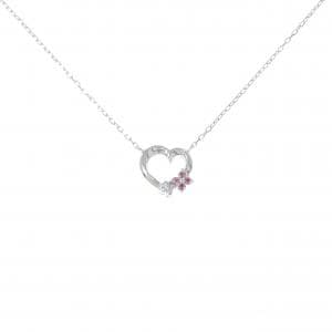 K18WG ハート×フラワー カラーストーン ネックレス